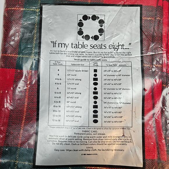 VTG 1960s Vera Bradley Holiday Settings Tartan Plaid 60" x 82" Table Cloth Red - Picture 2 of 6